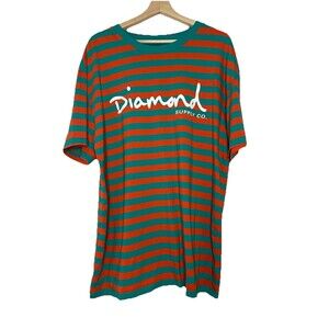 diamond supply co Mens XL Striped Teal Orange Logo Tshirt Tee